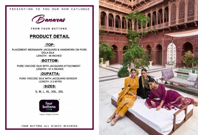 Four Buttons Banaras New Designer Exclusive Wear Ready Made Suit Collection